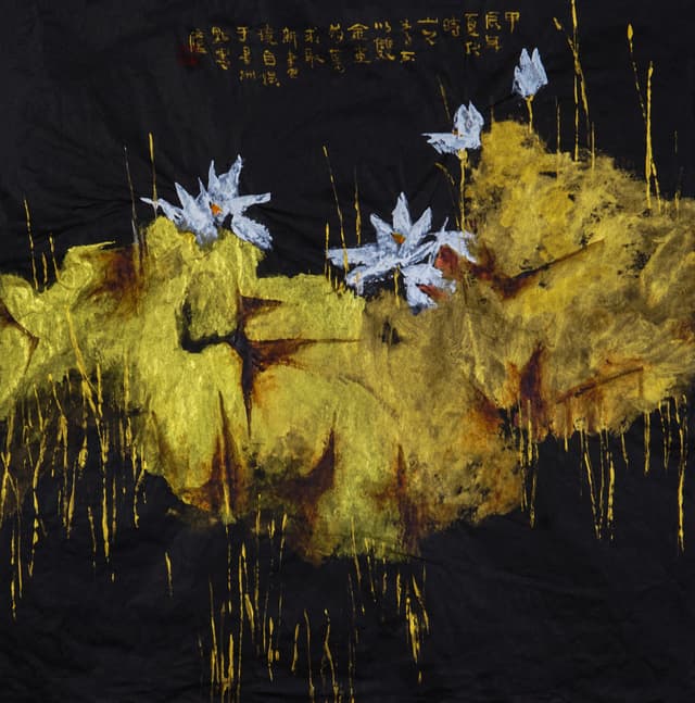 Painting of a crane near water - Lotus and Egrets 荷塘与鹭鸶 by Ling Yang Chang